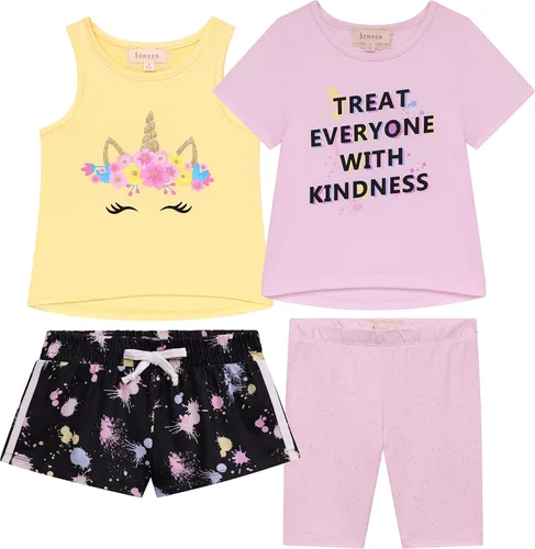 BTween Conjunto de ropa de verano de moda para niñas, 4 unidades, pantalones cortos, camiseta sin mangas y pantalones cortos de ciclista