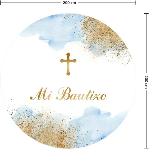 Miniatura 3 de SENDY Telón de fondo redondo Mi Bautizo de 6.5 x 6.5 pies para fotografía, decoración de fiesta de bautismo mexicano, Dios bendiga al niño, pancarta