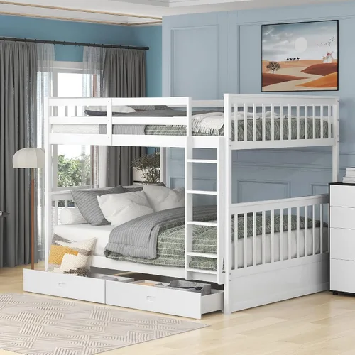 Miniatura 25 de Harper&Bright Designs - Litera individual sobre individual con barandilla de seguridad, escalera, cama nido individual con 3 cajones para niños