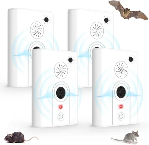 Paquete de 4 dispositivos disuasorios repelentes de murciélagos mejorados para ático, repelente ultrasónico de murciélagos para uso en interiores,