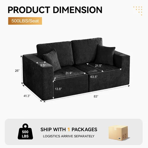 Miniatura 2 de Sofá biplaza sin hueso de 83 pulgadas para apartamento pequeño, sofá cómodo y esponjoso con asiento profundo, sofá nube sin montaje, asiento de dos