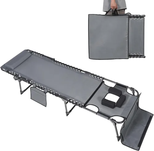 Miniatura 12 de MUPATER Silla de bronceado con agujero facial, tumbona de patio con respaldo ajustable de 5 posiciones, almohada y bolsillo extraíbles, tumbona