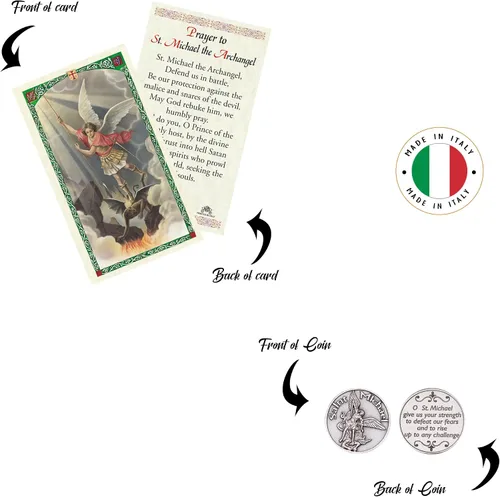 Miniatura 7 de Trendzeen Estatua de Arcángel de San Miguel de 3 pulgadas - Tarjeta Santa laminada, ficha de bolsillo, La oración del Señor - Estatua de San Miguel