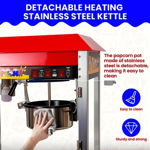 Miniatura 5 de Máquina para hacer palomitas de maíz para encimera de 1300 W, hace hasta 10 porciones, popper comercial con control de 3 interruptores y puertas