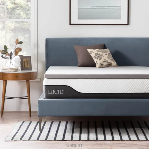 Miniatura 15 de Lucid Cubrecolchón de espuma viscoelástica con infusión de carbón de bambú de 2 pulgadas - Tamaño Twin - Control de humedad y olor - Ventilado