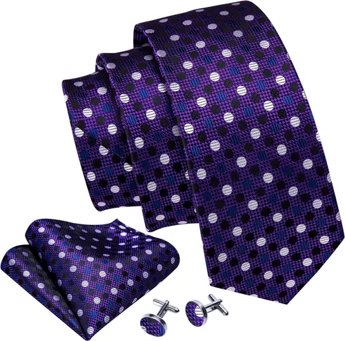 Miniatura 61 de Barry.Wang Corbatas de seda para hombre, diseño de lunares, gemelos cuadrados de bolsillo, gemelos para negocios, boda