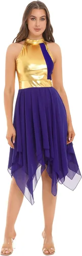 Miniatura 71 de easyforever Vestido de baile sin mangas con bloques de color para mujer, alabanza litúrgica, ropa de baile lírico, vestido de bata de adoración