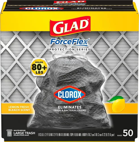 Miniatura 12 de Glad ForceFlex - Bolsas de basura resistentes con cordón ajustables con Clorox, Mountain Air, 30 galones, 50 unidades (el paquete puede variar)