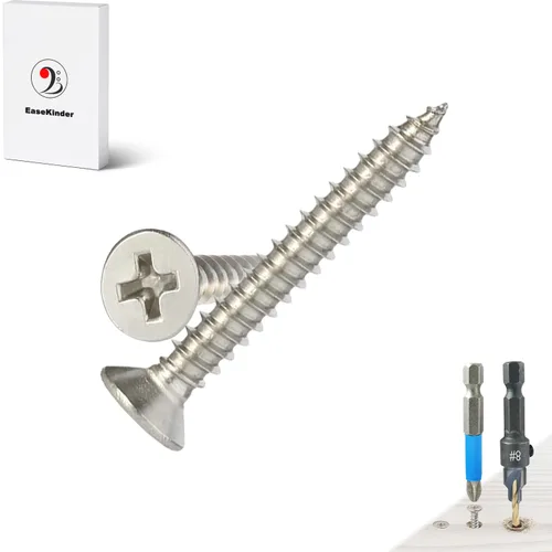 Miniatura 27 de Tornillos para madera, 60 tornillos Phillips de cabeza plana, tornillos de acero inoxidable 304 con kit de avellanado de madera ajustable