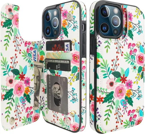 Miniatura 42 de HAOPINSH para iPhone 13 Estuche tipo cartera con tarjetero, patrón de leopardo blanco y guepardo, funda con tapa trasera para mujer y niña, ranuras