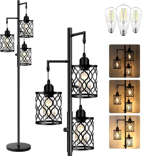 Miniatura 8 de ROTTOGOON - Lámpara de pie dorada de 68 pulgadas, industrial, regulable, alta, rústica, de 3 luces, con 3 bombillas E26 de 6 W, diseño de árbol