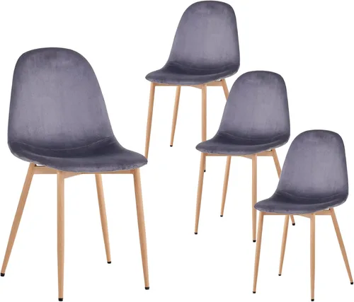 Symylife Juego de 4 sillas de comedor de terciopelo, sillas de cocina con patas de metal para sala, dormitorio, restaurante, sillas grises para