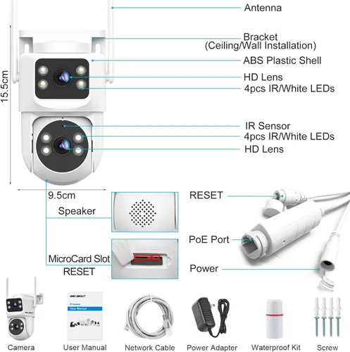 Miniatura 9 de GENBOLT PTZ Cámara de seguridad WiFi para exteriores con doble lente, vigilancia CCTV con doble vista, almacenamiento en la nube actualizado