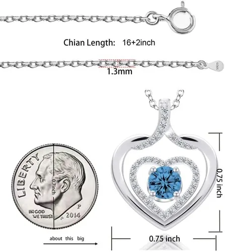 Miniatura 6 de ITS4YEO 925 Sterling Silver Love Heart Birthstone Necklaces Silver Necklace Zircon Pendant Necklaces for Women Jewelry Gift for Women Wife Girls Her