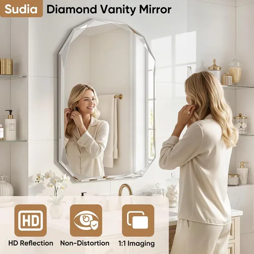Miniatura 3 de Suidia Espejo de baño, espejo de pared de 20 x 30 pulgadas, espejo de baño sin marco con borde biselado para dormitorio, sala de estar, entrada