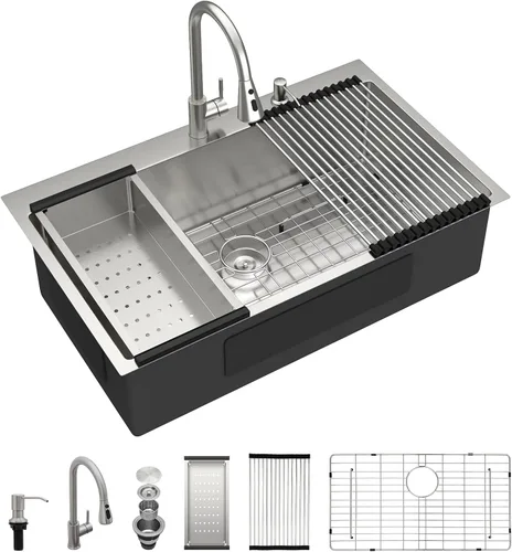 Miniatura 18 de Dcolora Fregadero de Lavandería Empotrable de 22x22 Pulgadas Calibre 16 de Acero Inoxidable de 12 Pulgadas de Profundidad Fregadero Utilitario de Un