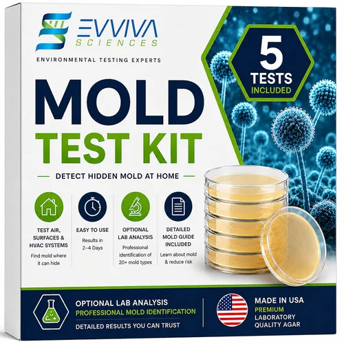 Evviva Sciences - Kit de prueba de moho para el hogar, 5 pruebas de detección simples con análisis de laboratorio opcional (tarifa adicional),