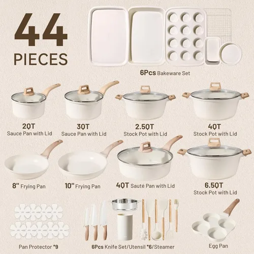 Miniatura 8 de CAROTE Juego de ollas y sartenes antiadherentes, juego de utensilios de cocina, juego de cocina antiadherente, utensilios de cocina de inducción