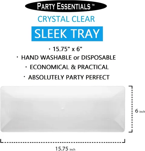 Miniatura 2 de Party Essentials N156621 - Bandejas elegantes de plástico para aperitivos/servir, 15.75" x 6", transparente, paquete de 6