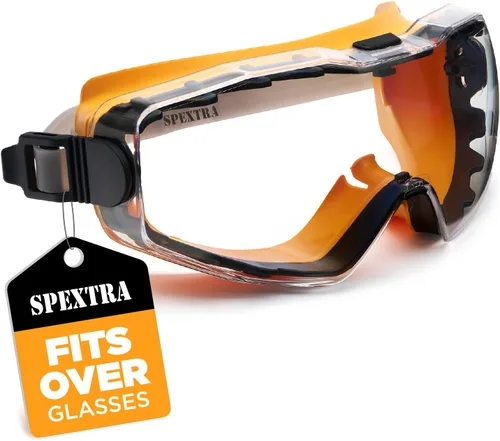 SPEXTRA Gafas de seguridad para usar sobre anteojos, lente transparente antivaho, resistencia a los impactos, protección UV, gafas de química de