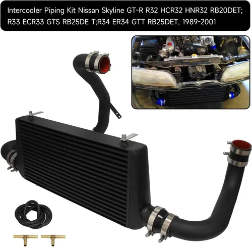 Miniatura 9 de Kit de intercooler para Nissan Skyline GT-R R32 HCR32 HNR32 RB20DET; R33 ECR33 GTS RB25DET; R34 ER34 GTT RB25DET, 1989-2001 Bolt On