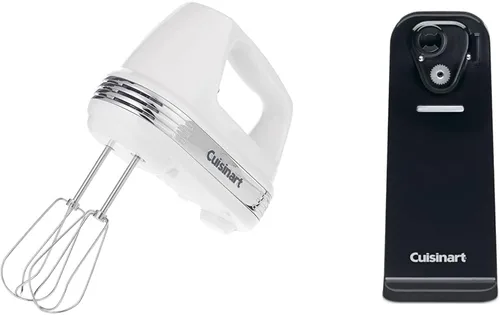 Cuisinart HM-50 Power Advantage - Batidora de mano de 5 velocidades, blanco y abrelatas eléctrico CCO-50BKN Deluxe, color negro