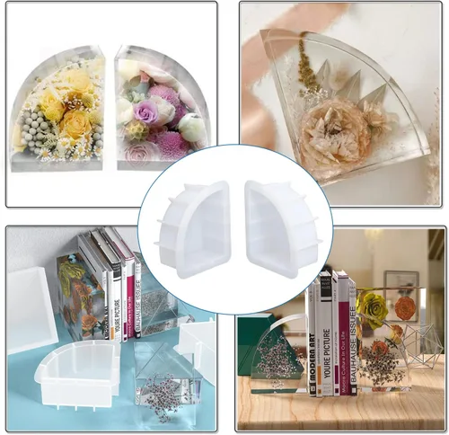 Miniatura 2 de Molde de resina para sujetalibros grandes, 1 par de organizador de libros de geoda de silicona sectorial, molde epoxi de cristal para libros
