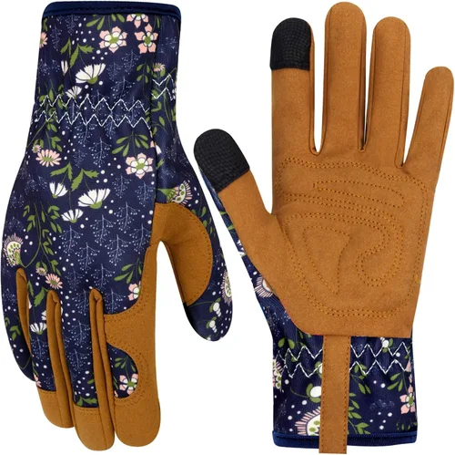 Miniatura 20 de Guantes de jardinería de cuero para mujer, guantes de jardín a prueba de espinas, guantes de trabajo para pantalla táctil, regalos