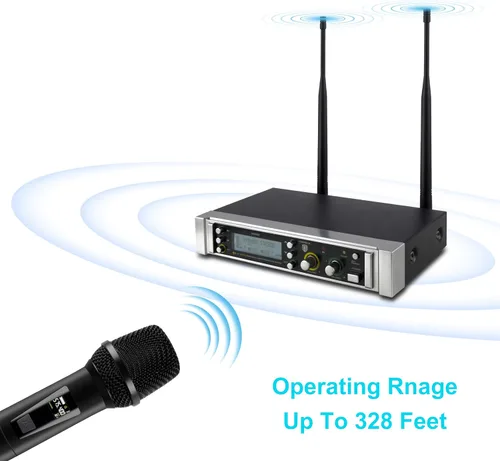 Miniatura 3 de PRORECK UK-2000 UHF Sistema de micrófono inalámbrico de 2 canales con dos micrófonos de mano, perfecto para fiesta/boda/iglesia/conferencia/discurso