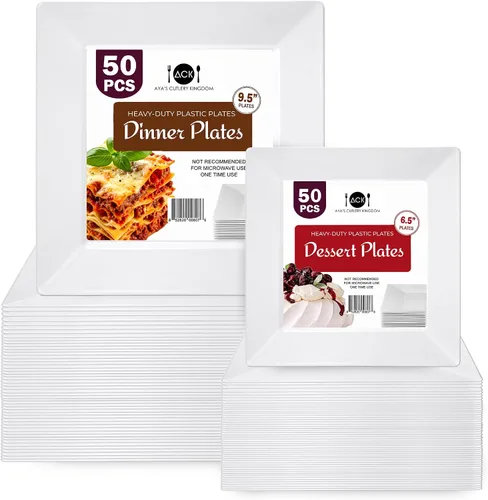 Miniatura 10 de Aya’s 60 Pack de Platos de Plástico para Fiesta - Juego de Platos Desechables Resistente con 30 Platos de Cena y 30 Platos de Ensalada - Platos
