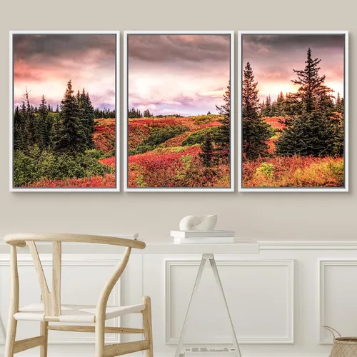 Miniatura 3 de SIGNWIN Lienzo enmarcado para pared, juego de arte nublado de tormenta, cielo, bosque otoñal, árboles, rústico, naturaleza, fotografía, realismo