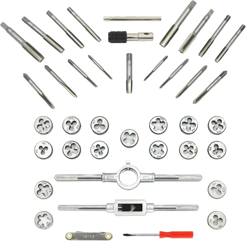 Miniatura 5 de BeHappy Juego de machos y terrajas de 40 piezas, tamaño métrico estándar M3 a M12, juego de herramientas de roscado para cortar roscas externas e