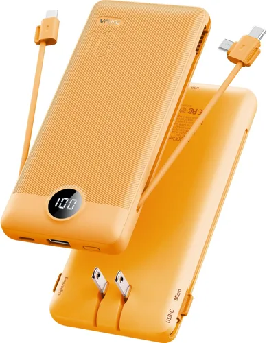 Miniatura 8 de Cargador portátil, banco de energía integrado y enchufe de pared de CA, banco portátil VRURC USB C de 10000 mAh, cargador de teléfono esencial