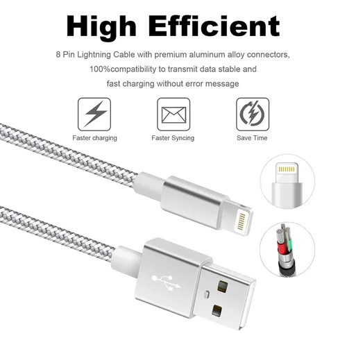 Miniatura 3 de Paquete de 3 cables de carga para iPhone [certificado Mfi] de 10 pies de nailon trenzado; cable de carga USB de alta velocidad compatible con iPhone