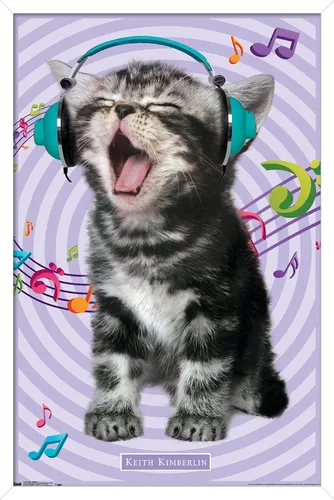 Miniatura 10 de Trends International Keith Kimberlin - Gato - Póster de pared cantando, 14.725 x 22.375 pulgadas, versión con marco de madera tipo granero