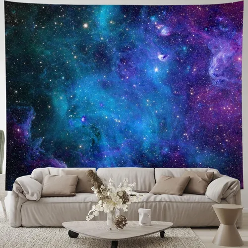 Miniatura 2 de Lahasbja Tapiz de galaxia con cielo estrellado azul, universo espacial, tapiz para colgar en la pared, misteriosa nebulosa, estrellas, telón