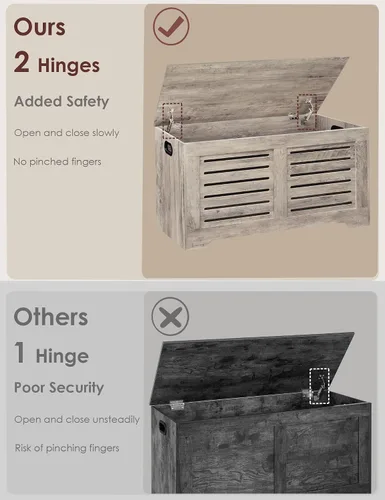 Miniatura 4 de DINZI LVJ Cofre de almacenamiento, caja de juguetes de madera de 39.4” con 2 bisagras de seguridad, banco de almacenamiento de zapatos retro
