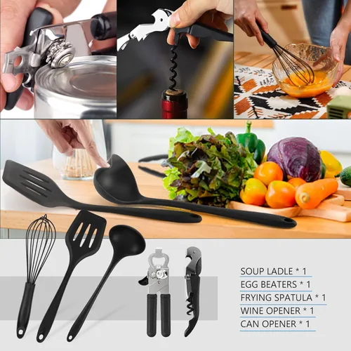 Miniatura 4 de Wesqunie Camping Cooking Essentials Utensils Set - Camp Cookware Kitchen Accessories Kit, Camper Gear Must Haves, Stainless Steel & Silicone, RV Car