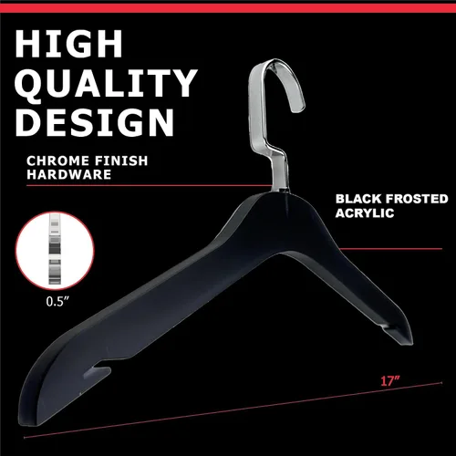 Miniatura 3 de Designstyles - Perchas de acrílico transparente, paquete de 10 organizadores de armario elegantes y resistentes con ganchos de acero cromados, Negro