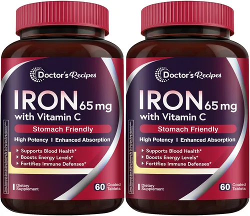 Miniatura 12 de Doctor's Recipes Suplemento de hierro de 65 mg con vitamina C – Absorción maximizada y píldoras de hierro amigables con el estómago