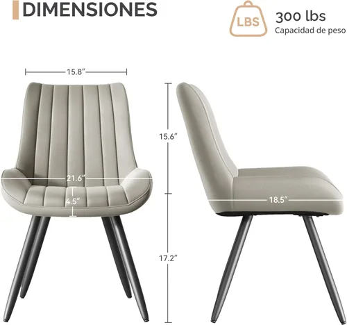 Miniatura 2 de Juego de 4 sillas de comedor modernas de mediados de siglo, tela tapizada con cojín suave, color gris claro Gris claro (tela)