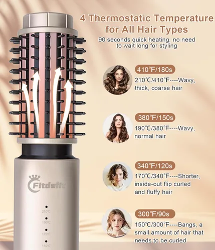 Miniatura 6 de Cepillo de rizador, rizador de pelo inalámbrico de 1.5 pulgadas, cepillo 3 en 1, peine alisador de pelo recargable, 7000 mAh portátil iónico