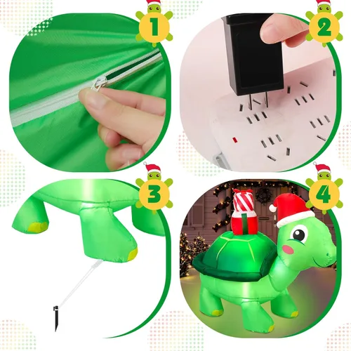 Miniatura 4 de Shappy - Decoración inflable gigante de Navidad de 1.49 m con tortuga con gorro de Papá Noel, decoración inflable con luces LED de Navidad