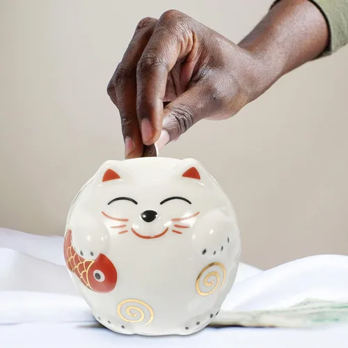 Miniatura 5 de Alcancía de cerámica para gatos, tarro de dinero para gatos, estilo japonés, para niños, para cumpleaños, Navidad, Año Nuevo, decoración del hogar