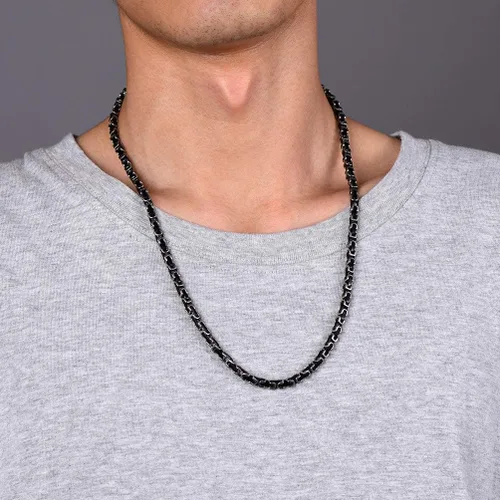 Miniatura 6 de PROSTEEL Collar de acero inoxidable de 0.1570.315 pulgadas para hombres, niños y mujeres, elegante y fresco, cadena bizantina, tono negro, dorado