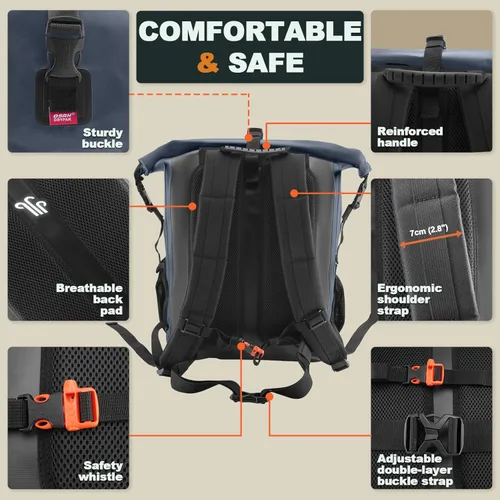 Miniatura 4 de OSAH DRYPAK Mochila impermeable 35L/55L/85L – Mochila de senderismo resistente con parte superior enrollable que mantiene el equipo seco para Azul