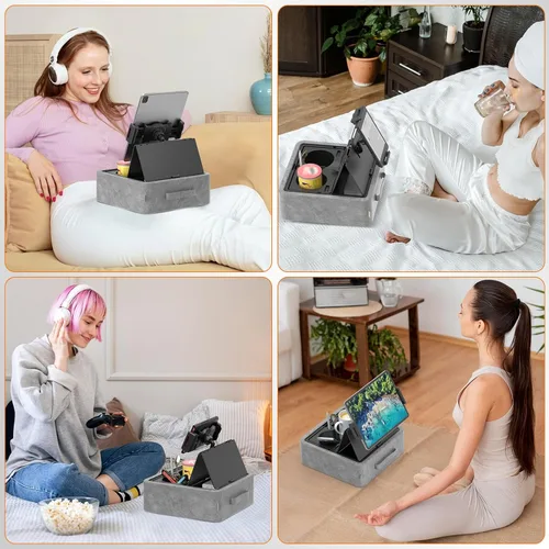 Miniatura 7 de KDD Soporte de almohada para tableta, soporte ajustable para iPad para cama, regazo y escritorio con dos portavasos y bandeja de almacenamiento