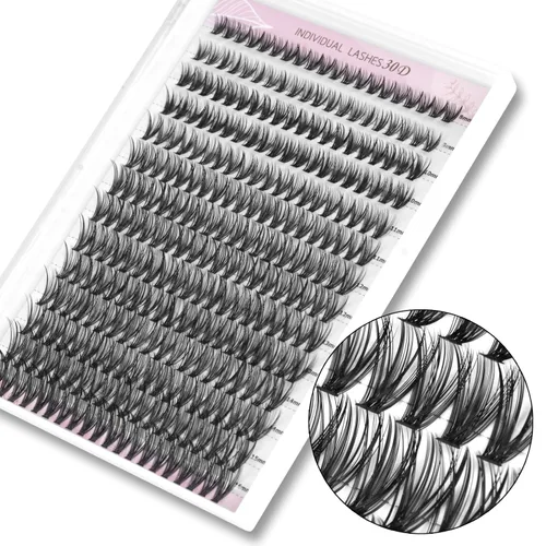 Miniatura 14 de Extensiones de pestañas 20D, 240 extensiones de pestañas individuales, pestañas en racimo de volumen, longitudes mixtas de 0.394-0.551 in, 20