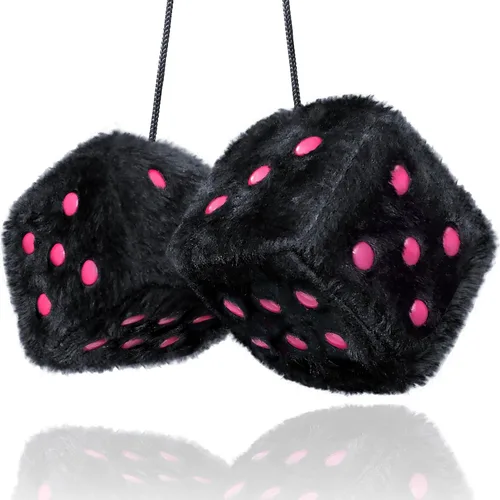 Dados Peludos Negros Accesorios para Automóvil – Accesorios de Coche de Felpa Rosa Lindos para Interior – Adornos Decorativos Colgantes de Felpa