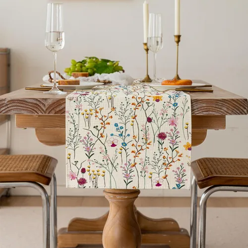 Miniatura 5 de Camino de mesa de flores silvestres en acuarela, decoración de mesa de comedor de cocina y vacaciones de verano para decoración del hogar, 13 x 90